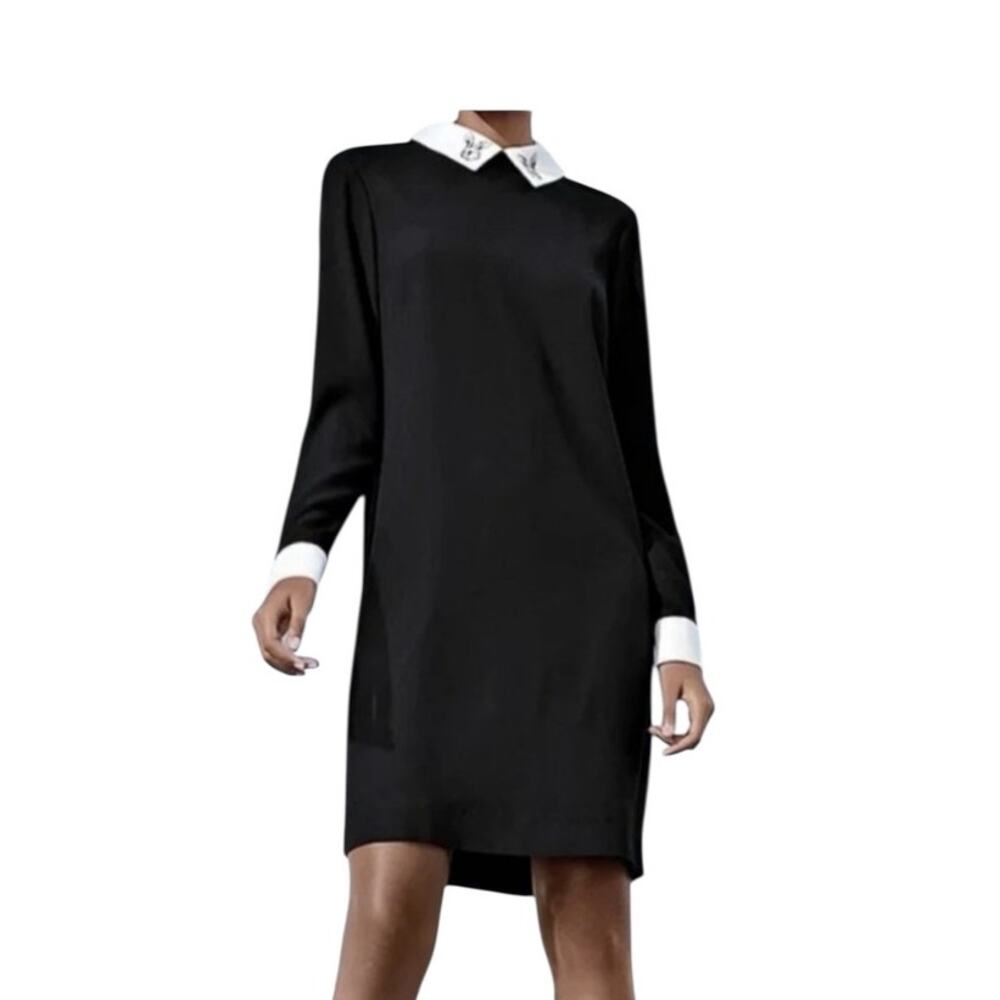 Victoria Beckham Target Bunny Collar Black Shift Dress Long Sleeve Size Medium